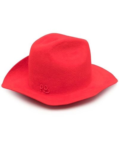 Ruslan Baginskiy Wide Brim Monogram-embellished Felt Hat - Red