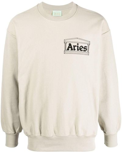 Aries Felpa girocollo in cotone con logo - Bianco