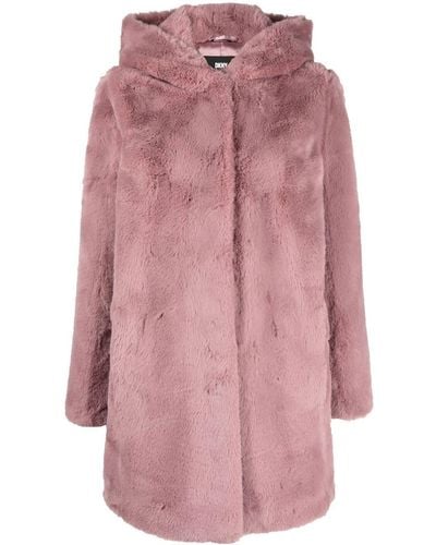 DKNY Cappotto in finta pelliccia con cappuccio - Rosa