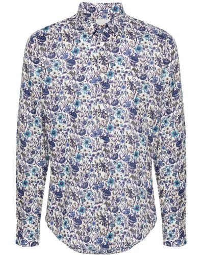 Paul Smith Floral-print Organic Cotton Shirt - Blue