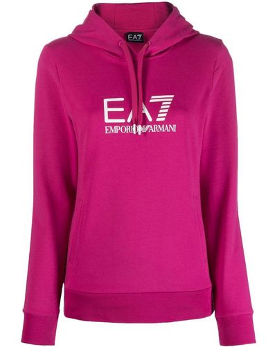EA7 Logo Cotton Hoodie - Pink