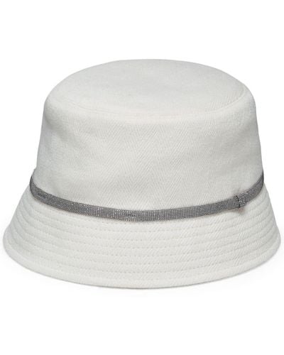 Brunello Cucinelli Linen And Cotton Bucket Hat With Shiny Details - White