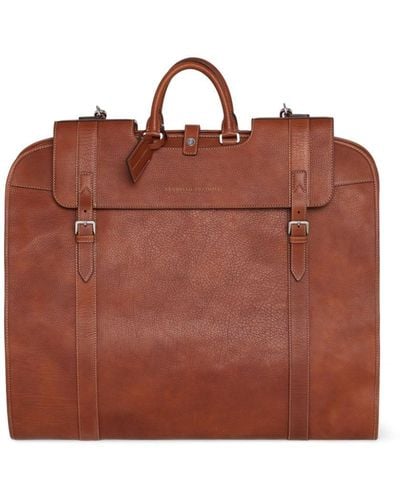 Brunello Cucinelli Buckle-fastened Leather Garment Bag - Brown