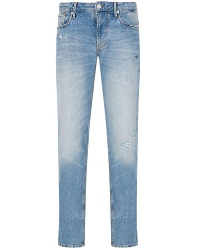 Emporio Armani J06 Distressed Slim-fit Jeans - Blue