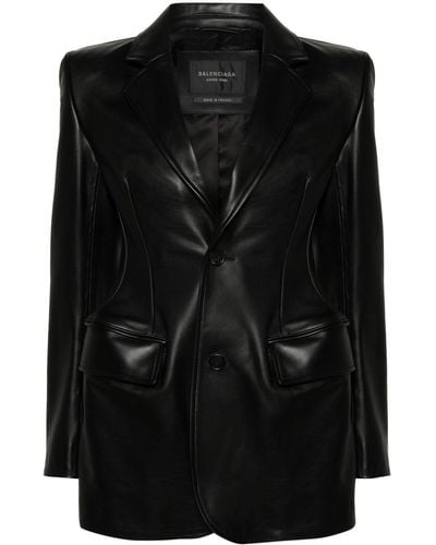 Balenciaga Structured Leather Blazer - Black