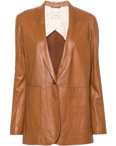 Alysi Crinkled Leather Blazer - Brown