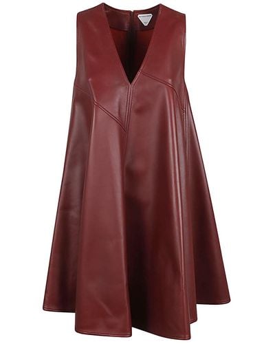 Bottega Veneta Leather Mini Dress - Red