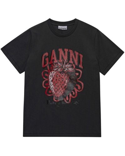 Ganni Strawberry Relaxed T-shirt - Black
