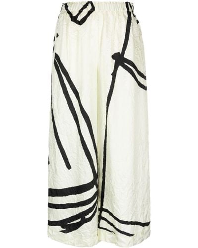 Daniela Gregis Wide Leg Printed Silk Trousers - White