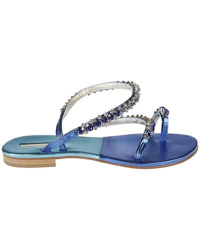 Emanuela Caruso Jewel Leather Thong Sandals - Blue