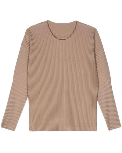 Homme Plissé Issey Miyake Pleated Long Sleeve T-shirt - Natural