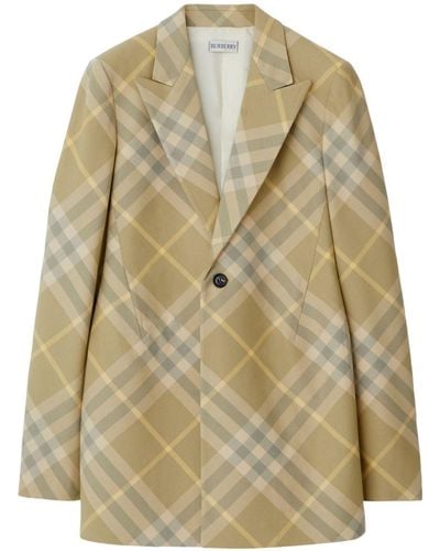 Burberry Wool Single-Breasted Blazer Jacket - Natural