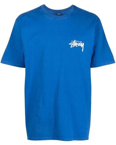 Stussy Printed Cotton T-shirt - Blue