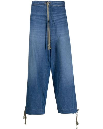 Greg Lauren Wide Leg Denim Jeans - Blue