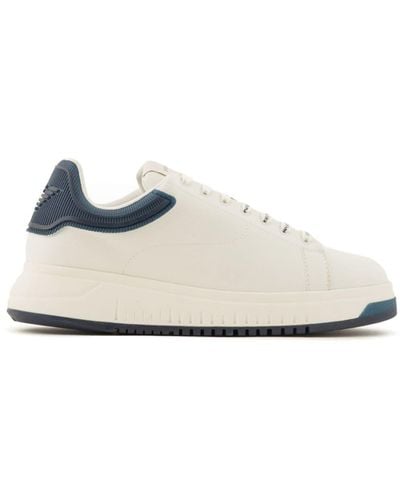 Emporio Armani Leather Sneakers With Semi-transparent Back And Knurled Sole - White