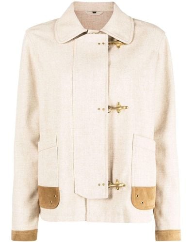 Fay Contrasting-trim Fitted Jacket - Natural