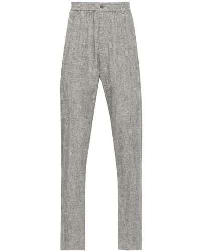 Emporio Armani Mid-rise Tapered Linen Pants - Grey