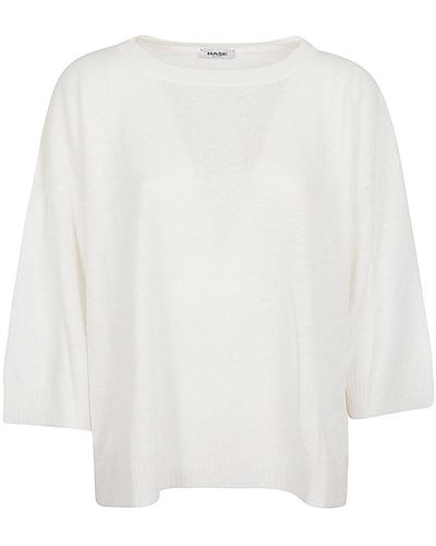 Base London Linen And Cotton Blend Boat Neck Sweater - White