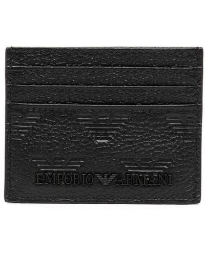 Emporio Armani Embossed Eagle Leather Card Holder - Black