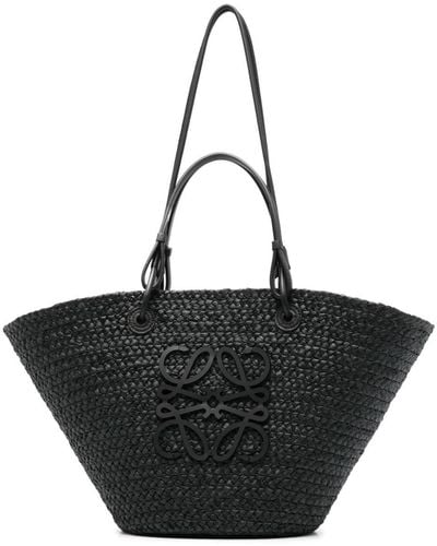 Loewe Anagram Medium Rafia Basket Bag - Black