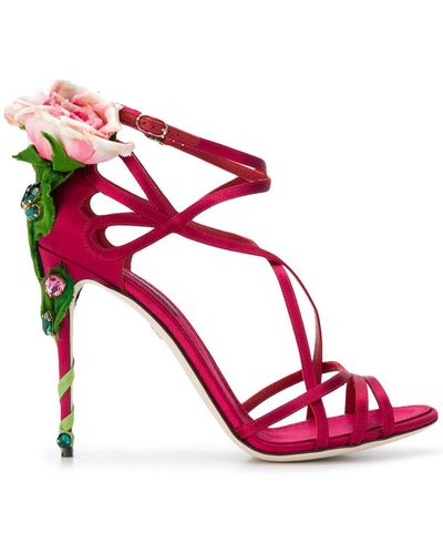Dolce & Gabbana Keira Rose Jeweled Sandals - Red