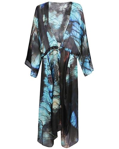 Mona Swims Kimono copricostume in seta - Blu