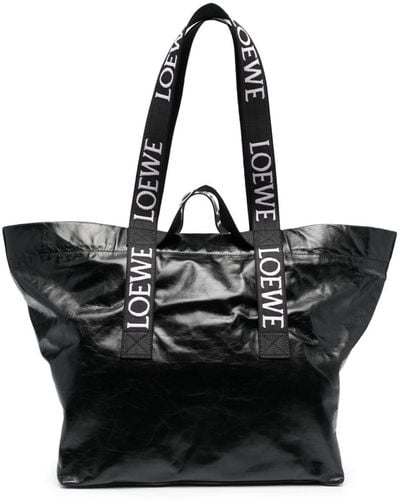 Loewe Leather Fold Shopper Bag - Black