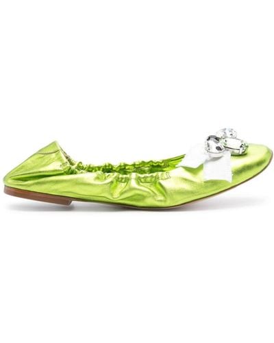 Casadei Queen Bee Leather Ballerina Shoes - Green