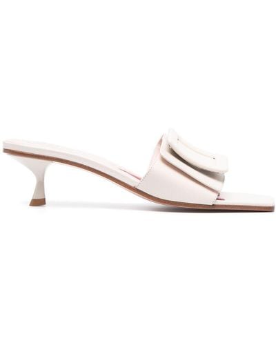 Roger Vivier Covedere Buckle Leather Mules - Natural