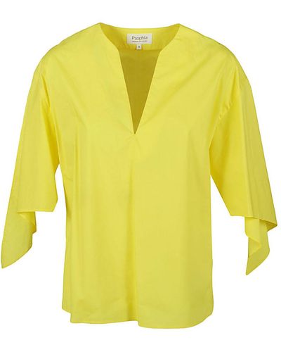 Psophia Cotton V-neck Top - Yellow
