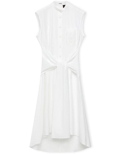 Loewe-Paulas Ibiza Knot Detail Cotton Midi Shirt Dress - White
