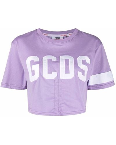 Gcds T-Shirt Cropped Con Stampa Logo - Viola