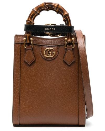 Gucci Diana Mini Textured-leather Tote Bag - Brown