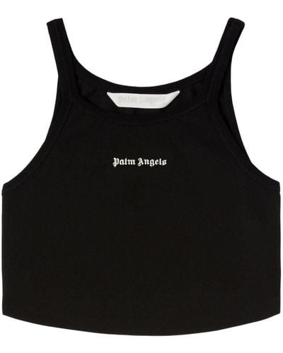 Palm Angels Embroidered Logo Crop Top With - Black