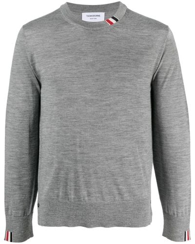 Thom Browne Logo-patch Wool Sweatshirt - Gray