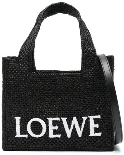Loewe Font Raffia Mini Tote Bag - Black