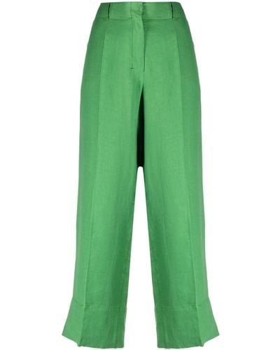 Max Mara Washed Linen Cropped Trousers - Green