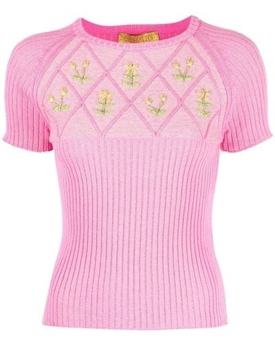 Cormio Embroidered Cotton T-Shirt - Pink