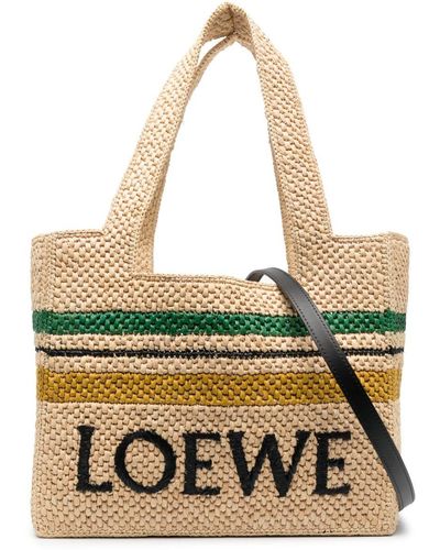 Loewe-Paulas Ibiza Loewe Font Raffia Tote Bag - Metallic