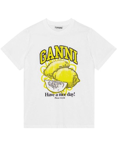 Ganni Relaxed Lemon T-shirt. - White