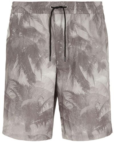 Emporio Armani Palm Tree-print Drawstring Track Shorts - Grey