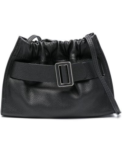 Boyy Square Scrunchy Leather Crossbody Bag - Black