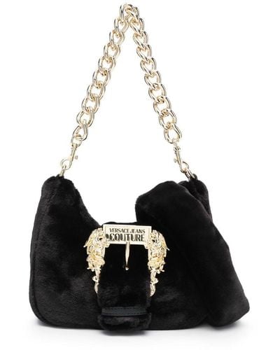 Versace Baroque-buckle Faux-fur Shoulder Bag - Black
