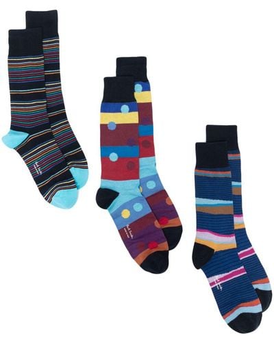 Paul Smith Striped Cotton-blend Socks (pack Of Three) - Blue