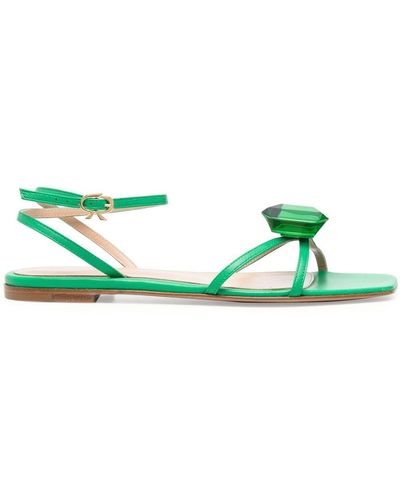 Gianvito Rossi Embellished Leather Flat Sandals - Green