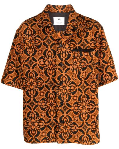 Marine Serre Oriental Towel-print.short-sleeve Shirt - Brown