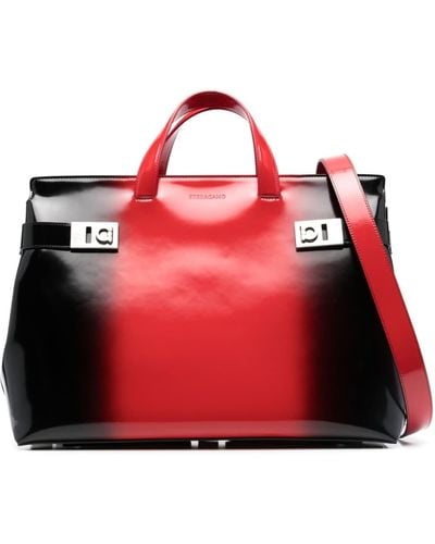 Ferragamo Airbrush-effect Leather Tote - Red