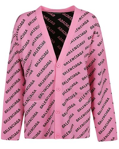 Balenciaga Cardigan in cotone con logo allover - Rosa