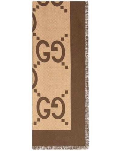 Gucci Gg Motif Cotton And Silk Blend Scarf - Natural