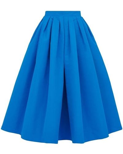 Alexander McQueen Pleated Flared Midi Skirt - Blue